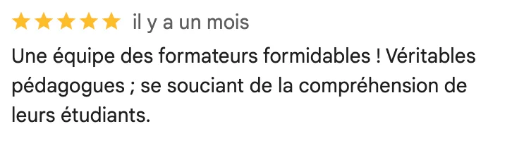 Avis Google d'un·e participant·e à nos formations